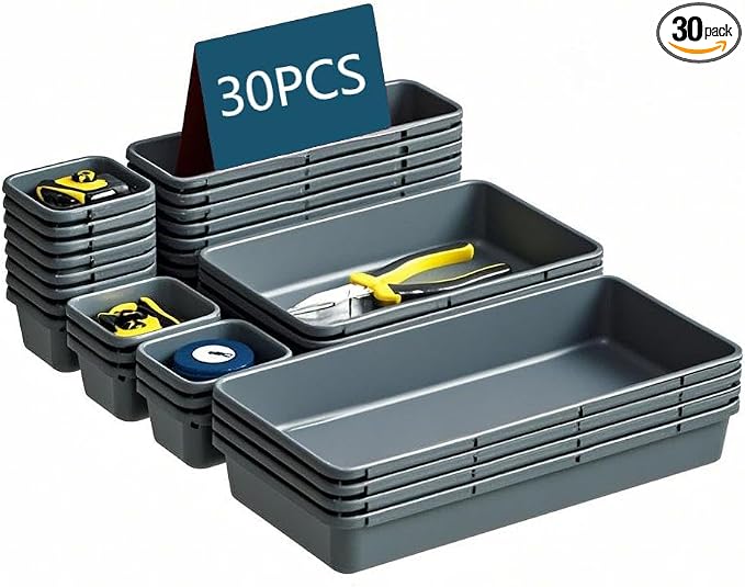 Gonice 30 PCS Black Interlocking Desk Organizer, Plastic Drawer Organizer Tray by Gonice