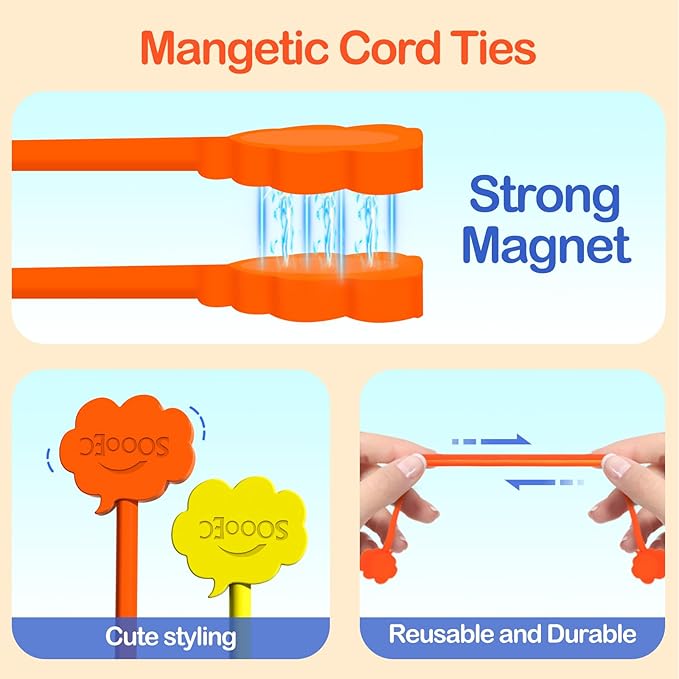 SOOOEC Magnetic Cable Ties 24 Pack, Cute Cloud 7.2" Silicone 8 Colors | Strong - Image 3