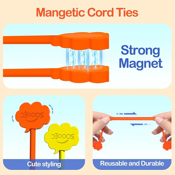 SOOOEC Magnetic Cable Ties 16 Pack, Cute Cloud 7.2" Silicone 8 Colors | Strong - Image 3