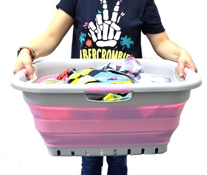 SAMMART 41L Set of 2 Collapsible 3 Handled Plastic Laundry Basket-Foldable Pop - Image 7