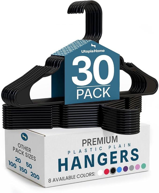 Utopia Home Plastic Hangers 30 Pack – Space Saving Clothes Hanger Black | by UTOPIAHOME