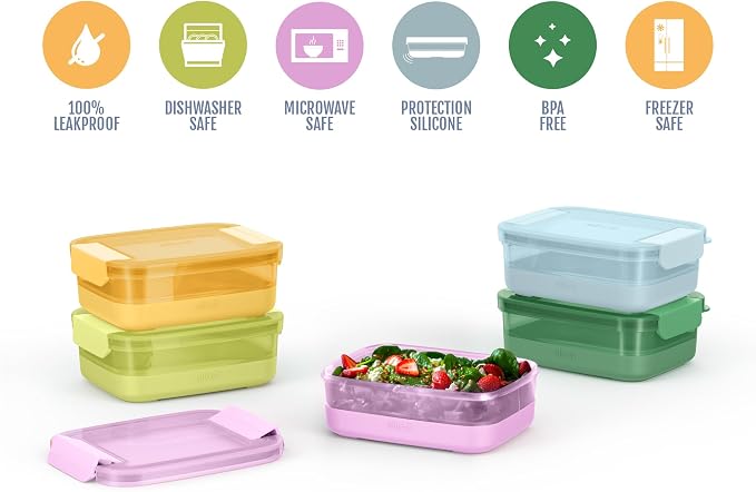 Ello 3.7 Cup Plastic Meal Prep Containers, 5 Pack, Meadow | Set of 5 leakproof - Image 2