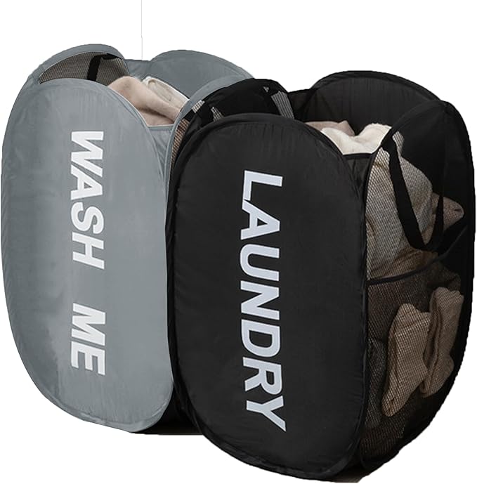 Collapsible Mesh Pop Up Laundry Hamper 2Pack Foldable Laundry Basket by Aplter