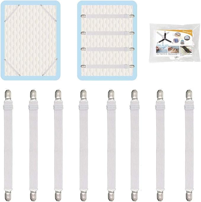 8Pcs Adjustable Bed Sheet Straps Clips, Elastic Mattress Sheet Fasteners Holder by QoeCycth