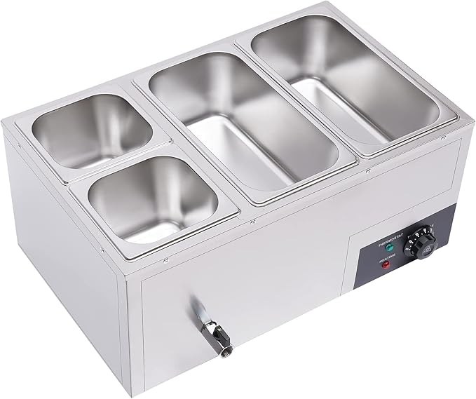 Electric Bain Marie Steam Table, 850W 4-Pan Countertop Steam Table Food Warmer, 21Qt Commercial Canteen Buffet Steam Table Buffet Warmer 86-185℉ Temp Range for Catering and Restaurants