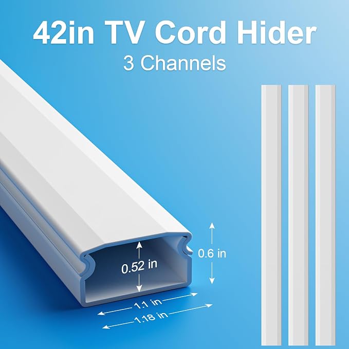 Yecaye TV Cord Hider, 42in Cord Cover Wall Mounted, W1.18in H0.6in, Wire Covers - Image 3