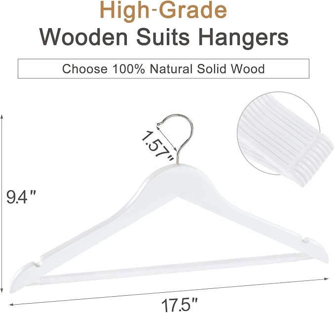 TOPIA HANGER Wooden Coat Hangers 30 Pack, 360° Swivel Hook and Shoulder Notches - Image 2