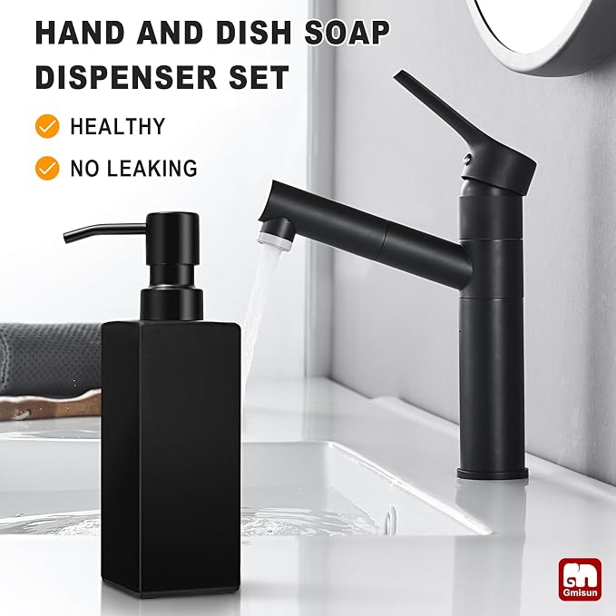 GMISUN Black Soap Dispenser Bathroom, Glass Hand Soap Dispenser - Image 5