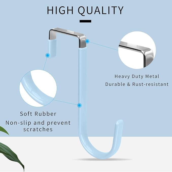 FYY Over the Door Hooks, Single-Hanger 4 Pack, Fits Doors 1 3/8" Cyan | Heavy - Image 3
