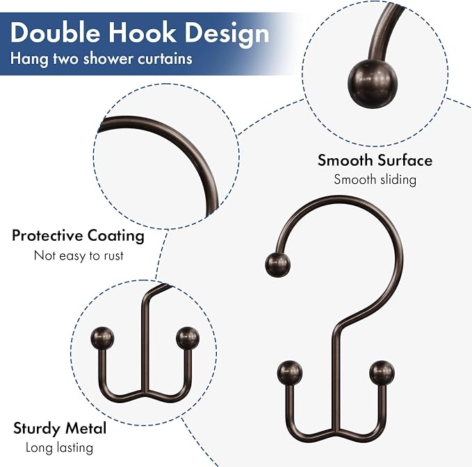 Bathway Shower Curtain Hooks Bronze Shower Curtain Rings, Metal Shower Hooks - Image 6