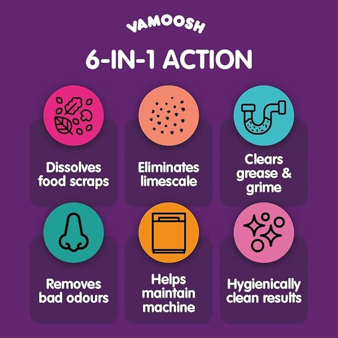 Vamoosh 6-in1 Dishwasher Cleaner | Deep Cleanse for Heavy-Duty Cleaning | Limescale Removal | Grease Elimination | Eco-Friendly | Hygienically Cleans | Environment Friendly | 100g (Pack of 4)