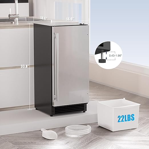 COTLIN 15" W Drainless Under Counter Ice Maker with 22LBS Storage Bin, Crescent Ice, Free Standing Built-in Ice Maker for Residential Commercial Use, No Drain Required, ETL Approved