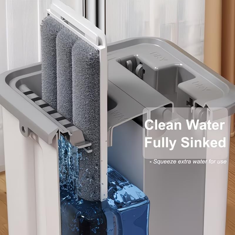 Mop and Bucket Set with Wringer, Flat Floor Mop with Long Handle, Wall & - Image 3