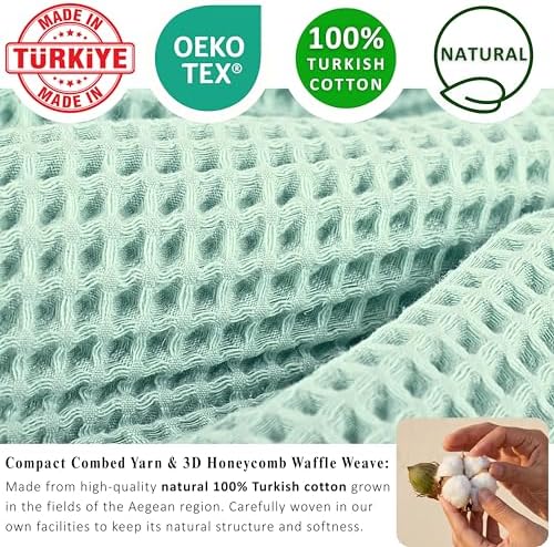 PÜSKÜL Natural 100% Turkish Cotton Waffle Hand and Kitchen Towels Set of 3 - Image 3