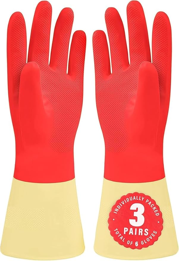 SteadMax Red Cleaning Gloves, Supreme Durability, Natural Rubber Latex Gloves by Steadmax