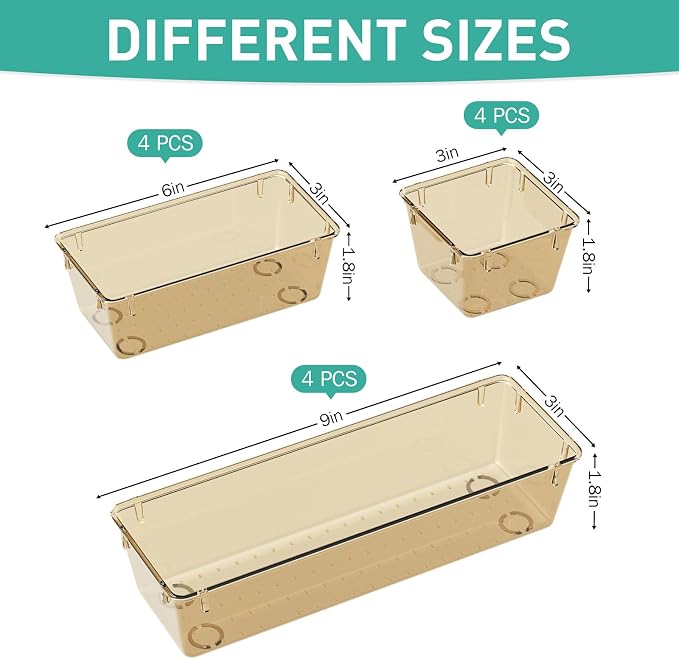 12 Pack Clear Drawer Organizer Set, Drawer Storage Trays, Storage Bins | - Image 2