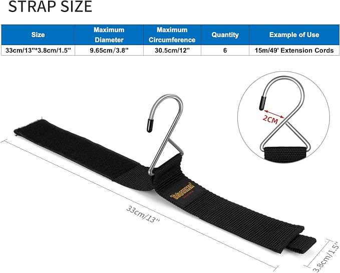 Extension Cord Organizer and Hanger, Trilancer Storage Straps | Hook-and-Loop - Image 3