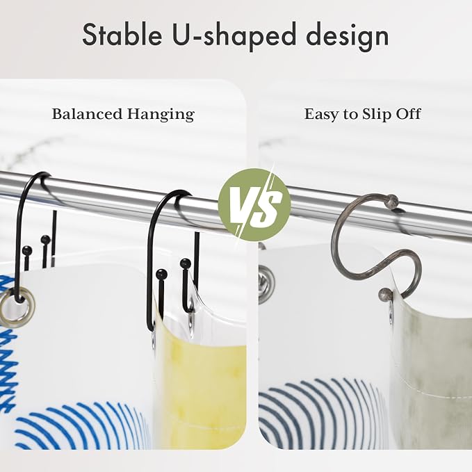 AmazerBath Shower Curtain Hooks, Simple Black Shower Curtain Hooks Rust Proof - Image 2