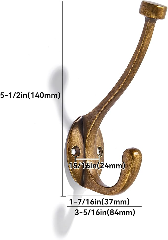 The 5 Pack 5-1/2 inch Antique Brass Coat Hook zinc Alloy mudroom Hooks is - Image 2
