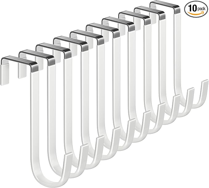 Single Over Door Steel Hooks 10 Pack Fit 1-3/8" Door 5.5" White | Plastic by Mars-Rock