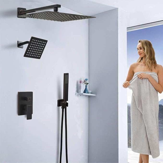 Shower Faucet Set Oil Rubbed Bronze Shower System, Knob Switch Diverter Shower Faucet with High Pressure Handheld Spray, Wall Mount 12 Inch Shower Head with 6 Inch Wall Mount Shower Head