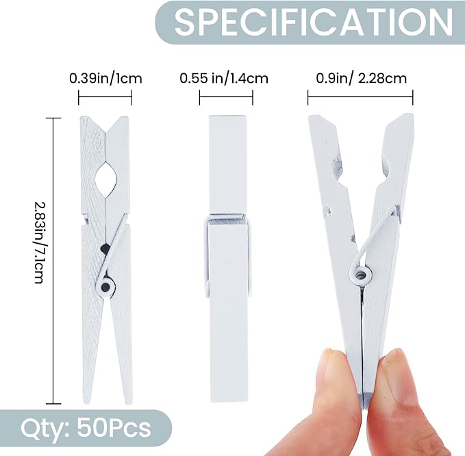 50PCS White Wooden Clothespins 2.9 Inch Color Clothes Pins - Image 7