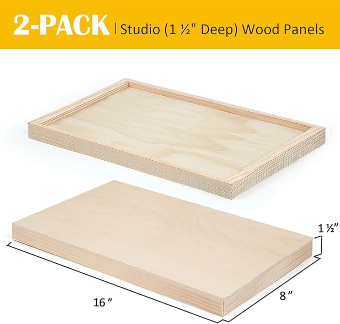 Falling in Art 2 Pack Unfinished Wooden Canvas Panels, 8x16 Gallery Birch Wood Panels Kit, 1 1/2" Deep Art Cradle Boards for Acrylic Painting, Pouring and Burning