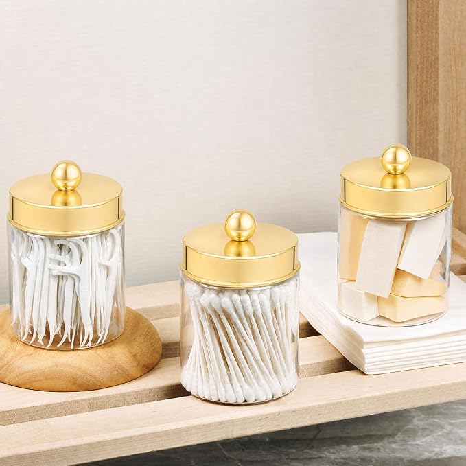 Amolliar Acrylic Apothecary Jar Bathroom Qtip Holder Gold 6 Pack - Image 2