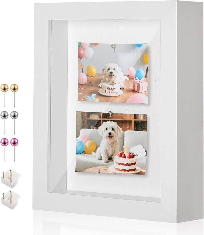 5x7 Mini Shadow Box Display Case Picture Frame with Soft Linen Back,Small Deep White Shadow Box 5x7 for Flowers Medal Display Case Jersey pet Graduation Memorabilia Baby Ltems Crafts Photos