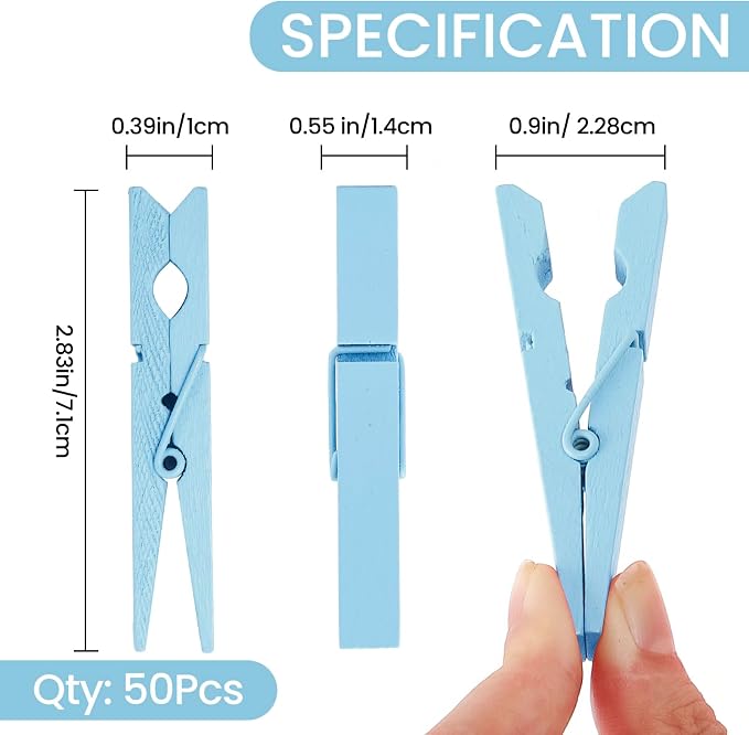 50PCS Blue Wooden Clothespins 2.9 Inch Color Clothes Pins - Image 7