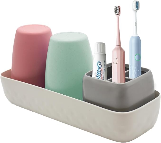 Kids Toothbrush Holder with Cups, Electric Toothbrush & Toothpaste Storage by BOERSHUN