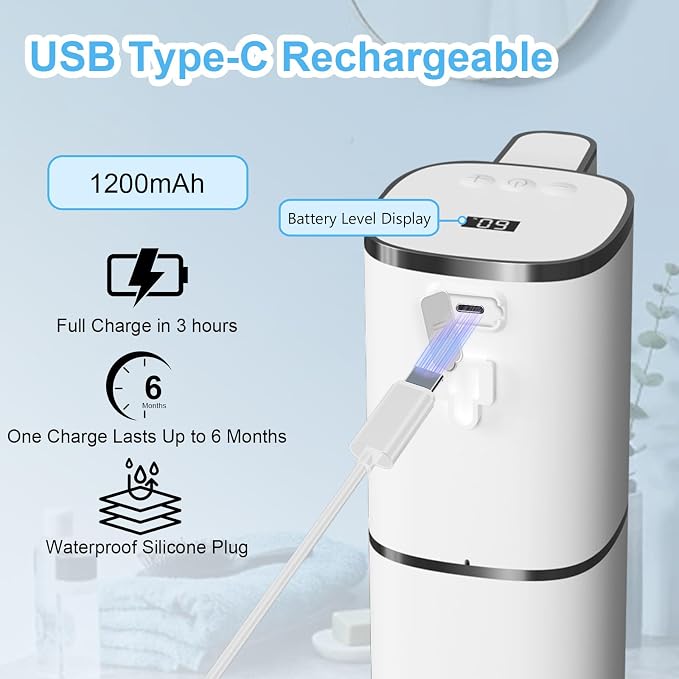 OHIFAST Automatic Foaming Soap Dispenser Touchless, USB Rechargeable Smart Hand - Image 6