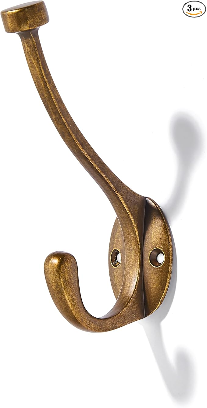 The 3 Pack 5-1/2 inch Antique Brass Coat Hook zinc Alloy mudroom Hooks is by khtumeware