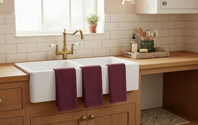 Burgundy Red Wine Kitchen Dish Towels, 100% Cotton - Image 8
