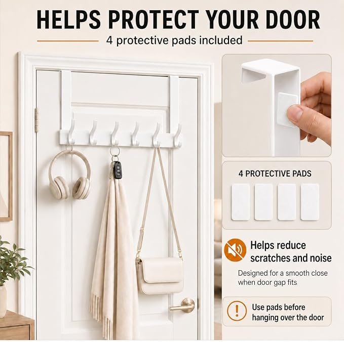 Peasulin Over The Door Hook Rack 11", 2 Pack, Long 6 Double Hooks | 12 Hanging - Image 8