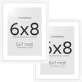Homeforia 6x8 Picture Frame White, High End Metal 6 x 8 White Frames with Mat 5 x 7 for Art, 8x6 Desk Frame Matted to 5x7 inch Photo, 6 by 8 Wall or Tabletop Frames, Tempered Glass, Wall Kit, Set of 2