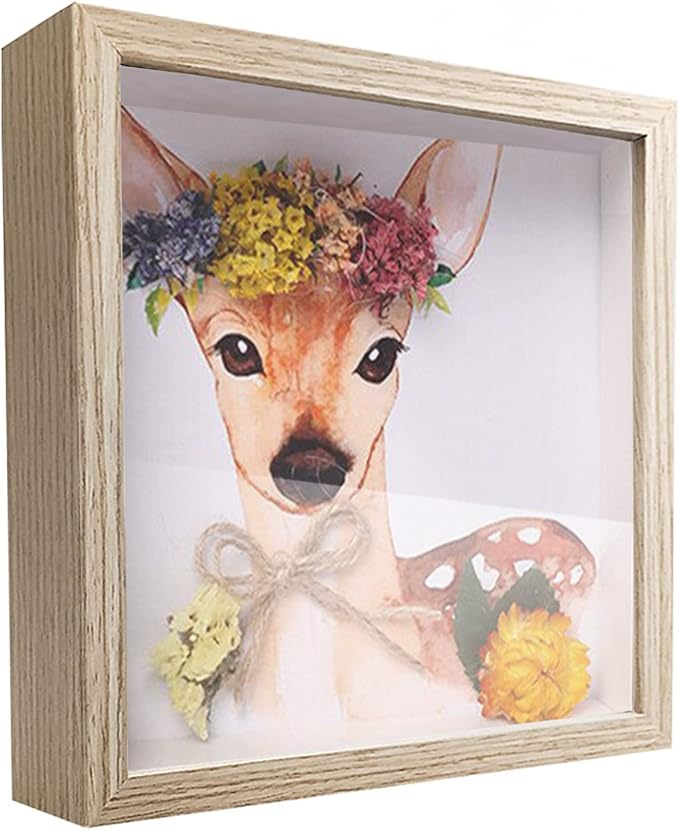 5x5 Small Shadow Box Frame Display Case, Wood with Plexiglass, Display Case Box for Memorabilia, Medal, Crafts,Tickets and Photos, Picture Frame for Wall and Tabletop (5x5, Natural Wood)