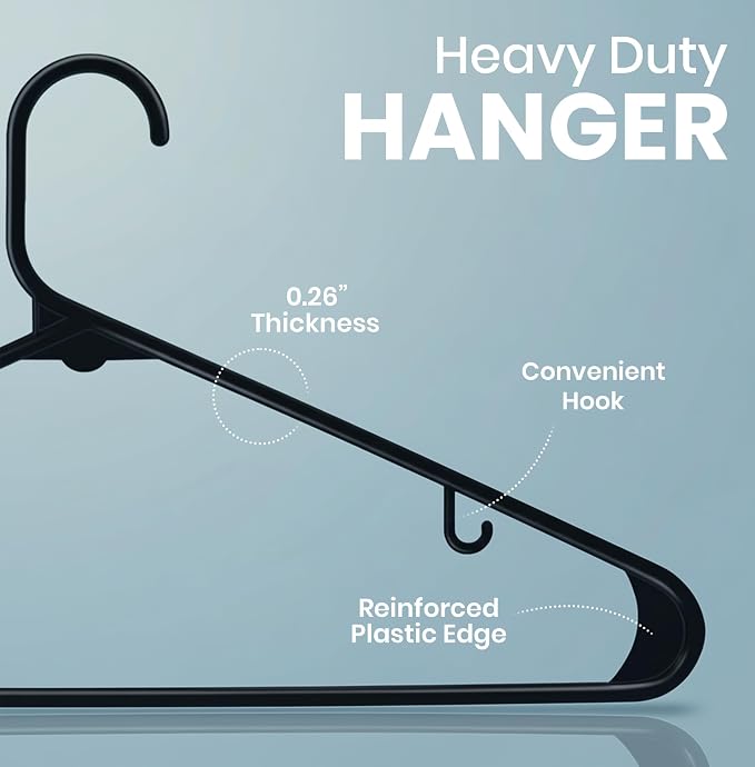 Utopia Home Plastic Hangers 100 Pack – Built-in Strap Hooks Black | Space - Image 2