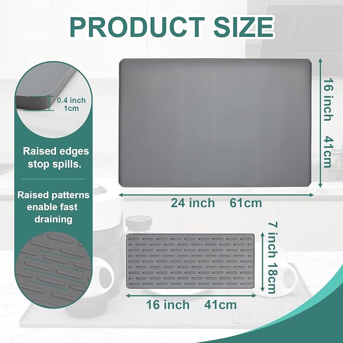 Silicone Coffee Mat 24 x 16 in Combination, Classic Gray | Coffee bar mat - Image 4