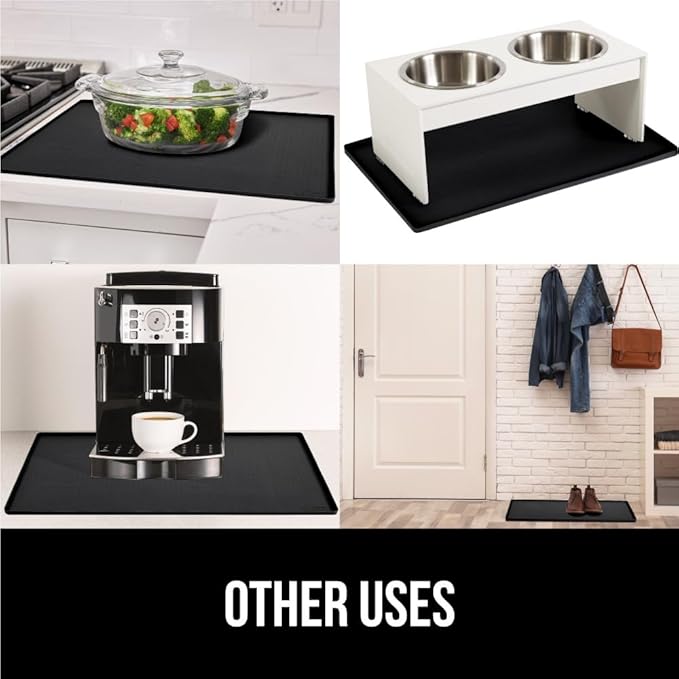 GORILLA GRIP Waterproof Silicone Under Sink Mat with Raised Lip for Kitchen and Bathroom, 34 x 22 in, Cabinet Shelf Liner Stay in Place Mats Dishwasher Safe Drawer Liner, Organizer Tray, Black