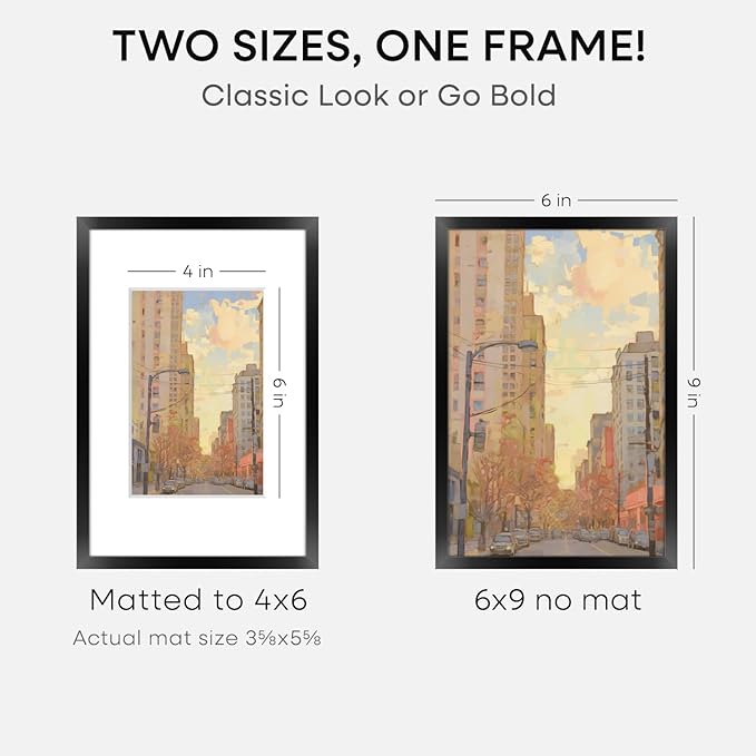 Homeforia 6x9 Picture Frame Black, High End Metal 6 x 9 Black Frames with Mat 4 x 6 for Art, 9x6 Desk Frame Matted to 4x6 inch Photo, 6 by 9 Wall or Tabletop Frames, Tempered Glass, Wall Kit, Set of 3