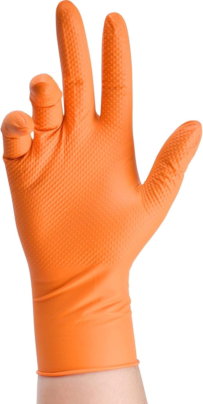 TitanFlex Heavy Duty Industrial Orange Nitrile Gloves, Gloves Disposable Latex - Image 2