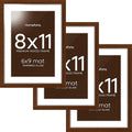 Homeforia 11x8 Picture Frame Brown, High End Dark Oak 8x11 Walnut Wooden Frames with Mat 6x9 Photo, 8 x 11 Wood Frame Matted to 6 by 9 Print, Wall or Tabletop Frame, Tempered Glass, Wall Kit, Set of 3