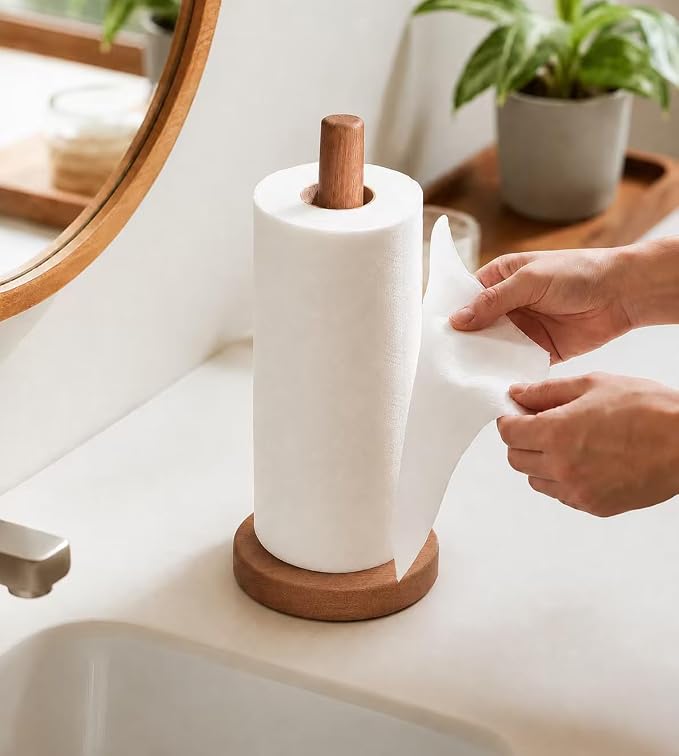 KitchLife Acacia Wooden Paper Towel Holder Countertop - Image 9