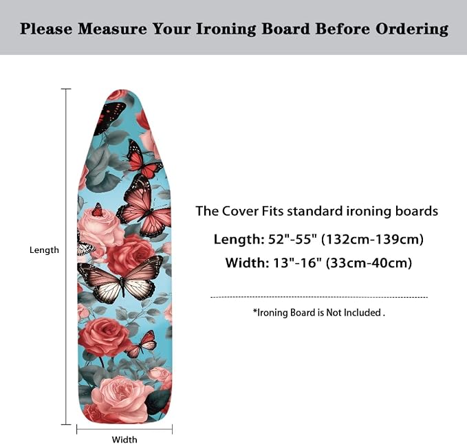 Floral Butterfly Ironing Board Pad, Extra Thick Heavy Duty Padded - Image 6