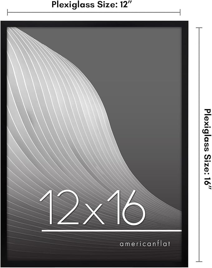 Americanflat 12x16 Picture Frame with Polished Plexiglass - Streamline Collection - Thin Border Picture Frame for Wall Display - Hanging Hardware Included - Black