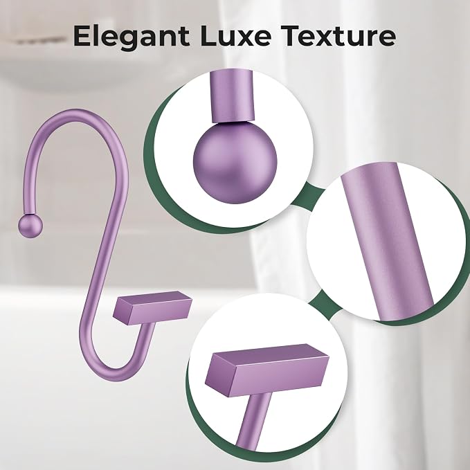 Purple Shower Curtain Hooks, Bathway Shower Curtain Rings Rust Proof, T-Bar - Image 3