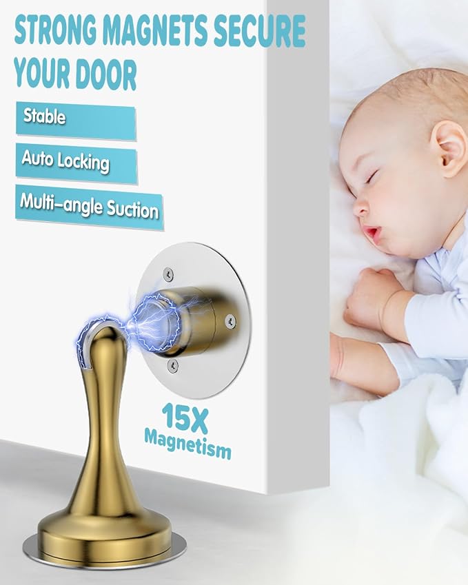Door Stoppers for Bottom of Door Magnetic Door Catch 4 Pack Gold Wall Mount | - Image 4