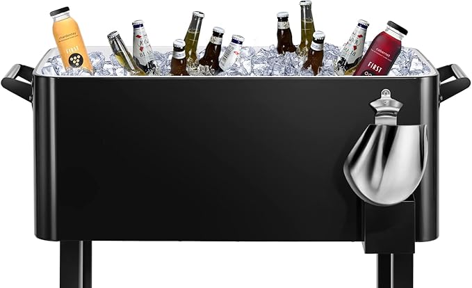 EDOSTORY 80 Quart Rolling Ice Chest Cooler Cart,Patio Backyard Party Drink Beverage Bar Stand Up Cooler Trolley with Ice Scoop