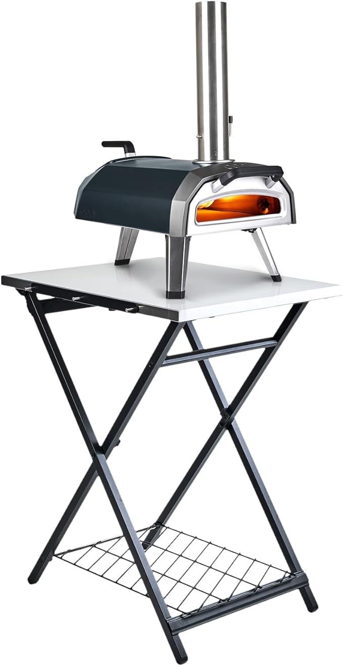 ooni Portable Folding Table, Silver, Stainless Steel Work Surface, Outdoor Kitchen Table, Pizza Oven Stand, 22.64'' x 27.56'' x 35.43''
